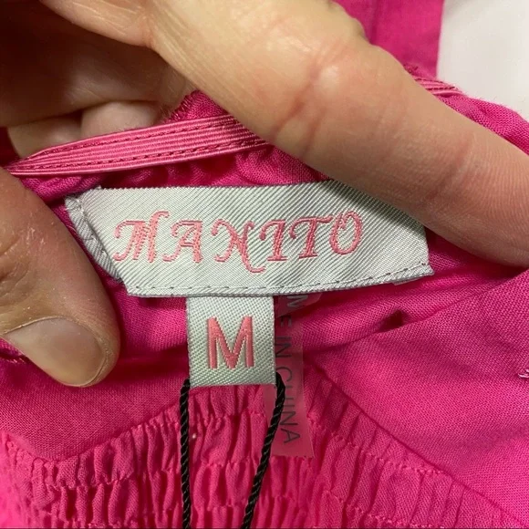 NWT- Manito Trend-Fuchsia Solid Eyelit Tie back Dress -M - Picture 13 of 14